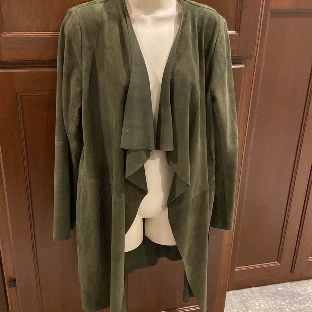 EILEEN FISHER-REAL GOAT SUEDE OLIVE GREEN JACKET